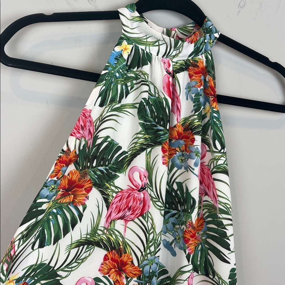 Rachel Zoe Tropical Print Flamingos Halter Tank Shirt Size Small - Picture 2 of 9